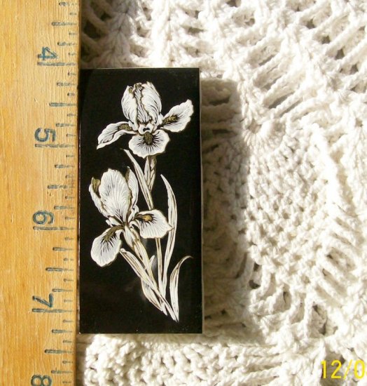 Mosaic Tiles *~WHITE IRIS ON BLACK~*1 LG HM Kiln Fired