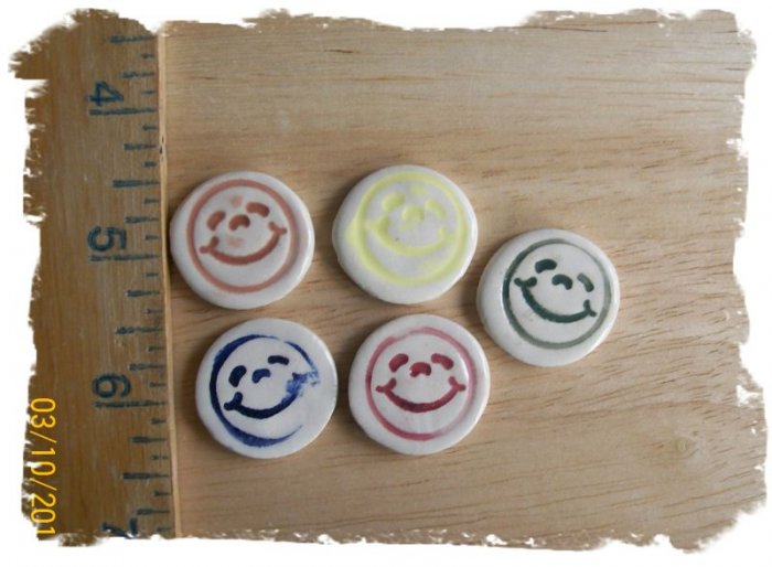 FUN Mosaic Tiles ~*HAPPY FACE*~5 HM Clay Kiln Fired