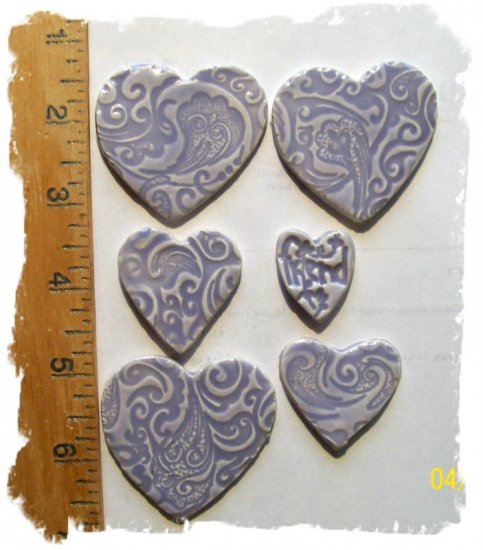 Mosaic Tiles ~LAVENDER HEARTS~Kiln Fired Embossed Clay