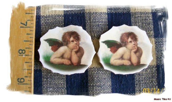 Mosaic Tiles~*ANGELS THINKING*~ 2 HM Kiln Fired