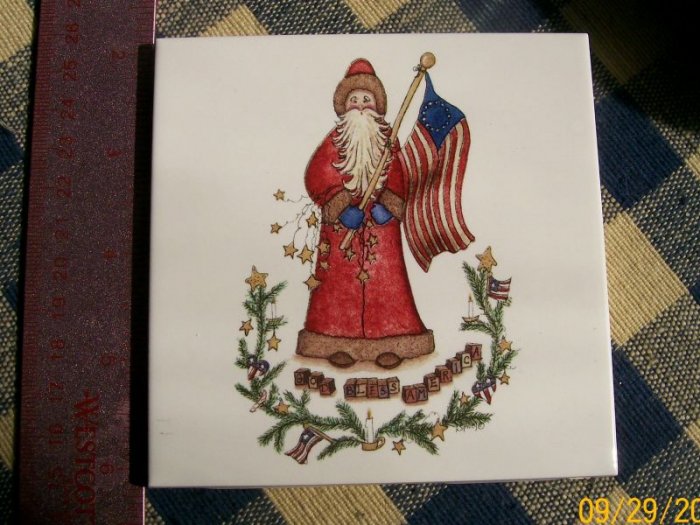 Mosaic Tiles *~SANTA & FLAG*~1 Large HM Kiln Fired Tile