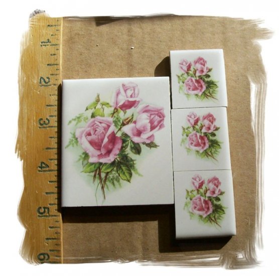 Mosaic Tiles~*PRETTY PINK ROSE FOCALS*~ 4 HM Kiln Fired