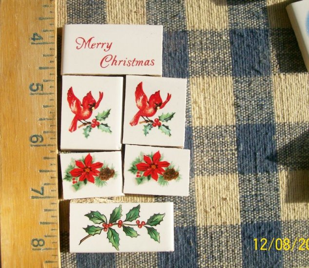 Mosaic Tiles~*XMAS CARDINAL SET*~ 6 FOCALS~Kiln Fired