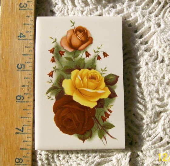 Mosaic Tiles *~YELLOW & PINK ROSES~*1 LG HM Kiln Fired