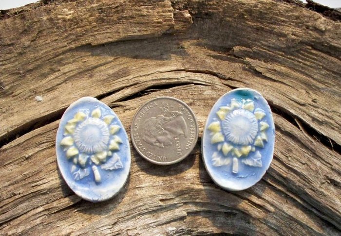 Mosaic Tiles *~SUNFLOWER PAIR~* 2 Kiln Fired HM Pendant
