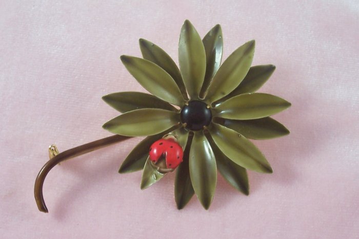 Vintage Original by Robert Flower Pin Lady Bug Enamel Daisy Brooch