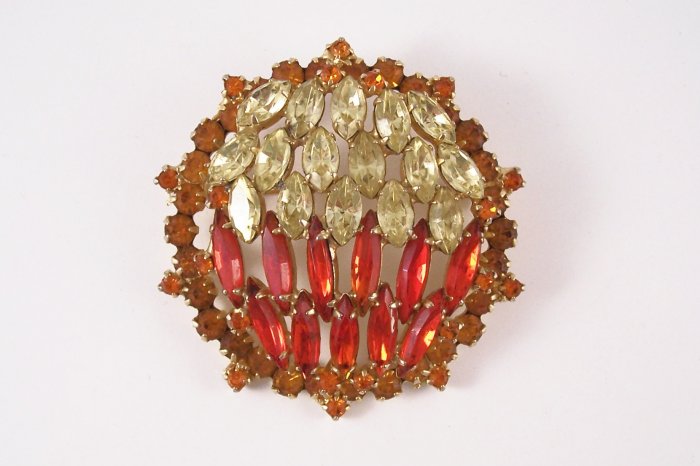 Vintage Delizza and Elster Hyacinth Navette Rhinestone Brooch Juliana Jonquil Yellow and Topaz