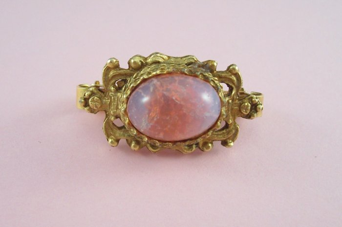 Vintage Pink Givre Crackle Glass Cabochon Scarf Clip Ornate Setting