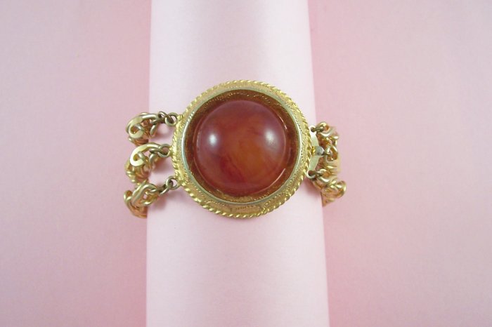 Vintage Bakelite Cabochon Bracelet Multi Strand Paperclip Chain