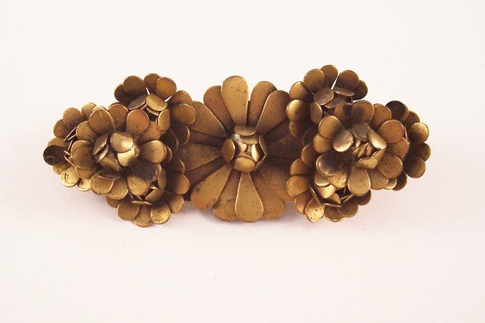 Vintage Art Nouveau Brass Brooch Layered Floral Design