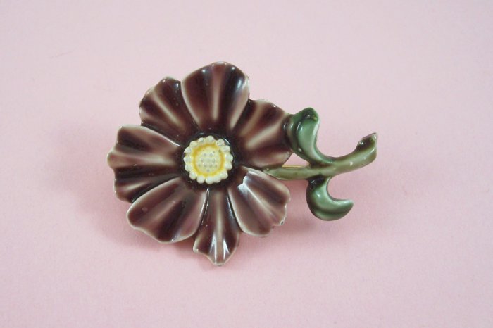 Vintage HAR Flower Brooch Brown Enamel Pin Figural