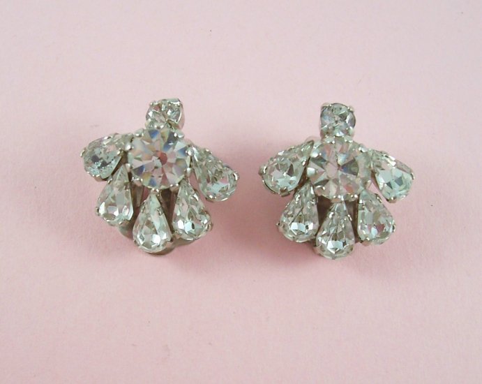 Vintage Austria Rhinestone Crystal Earrings Clip Back Classic Design