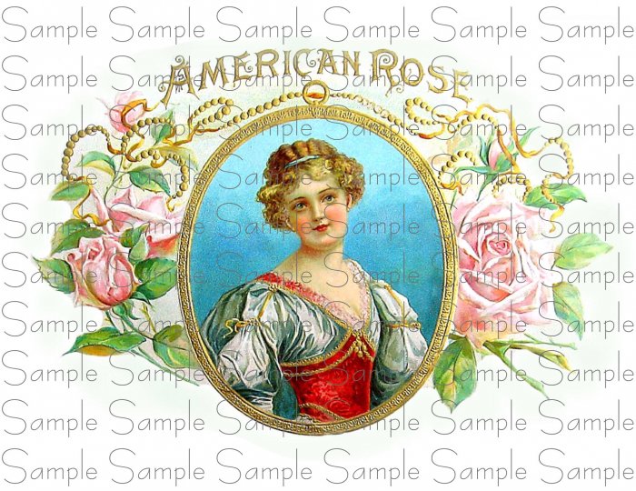 Vintage American Rose Digital Cigar Box Art Ephemera Scrapbooking Altered Art