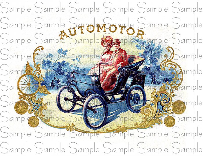 Vintage AutoMotor Digital Cigar Box Art Ephemera Scrapbooking Altered Art
