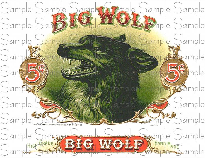 Vintage Big Wolf Digital Cigar Art Ephemera Scrapbooking Altered Art
