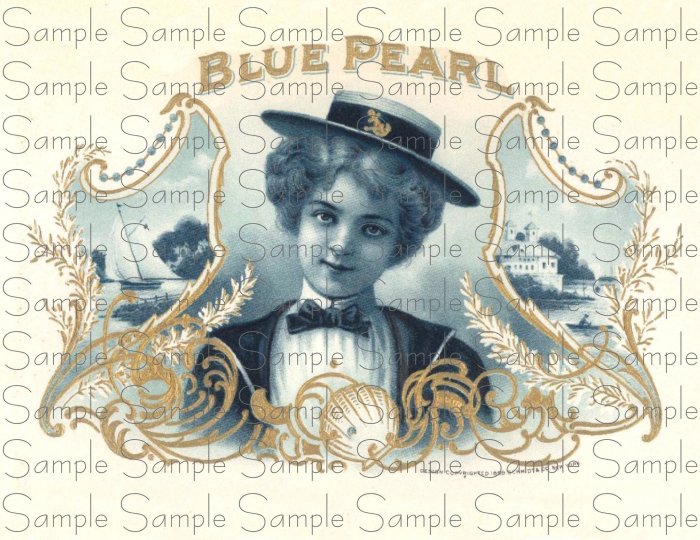 Blue Pearl Digital Vintage Cigar Art Ephemera Scrapbooking Altered Art