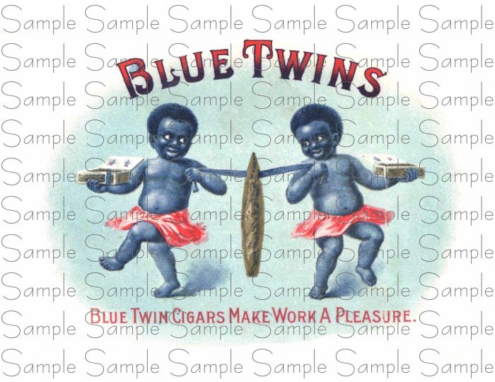 Blue Twins Digital Vintage Cigar Art Ephemera Scrapbooking Altered Art
