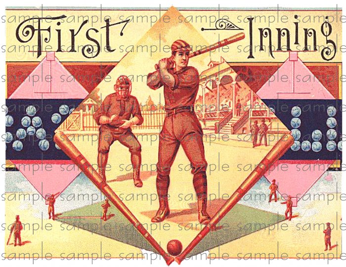 First Inning Digital Vintage Cigar Art Ephemera Scrapbooking Altered Art