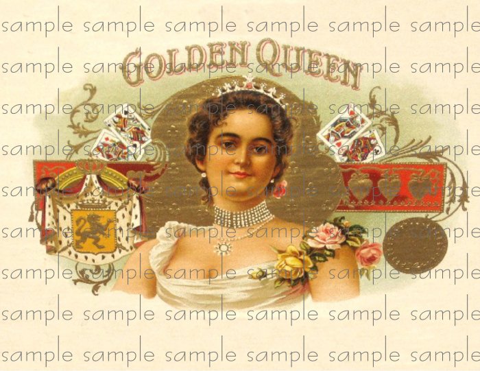 Golden Queen Vintage Digital Cigar Box Art Ephemera Scrapbooking Altered Art