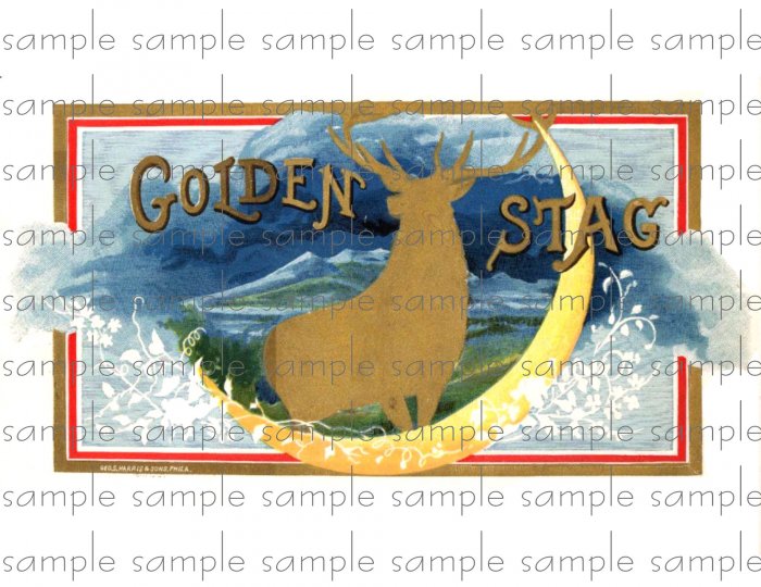 Golden Stag Vintage Digital Cigar Box Art Ephemera Scrapbooking Altered Art