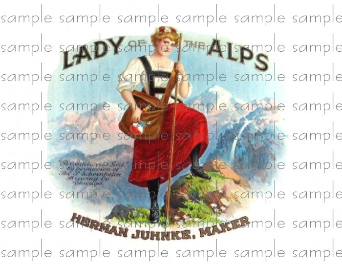 Lady Alps Vintage Digital Cigar Box Art Ephemera Scrapbooking Altered Art Decoupage