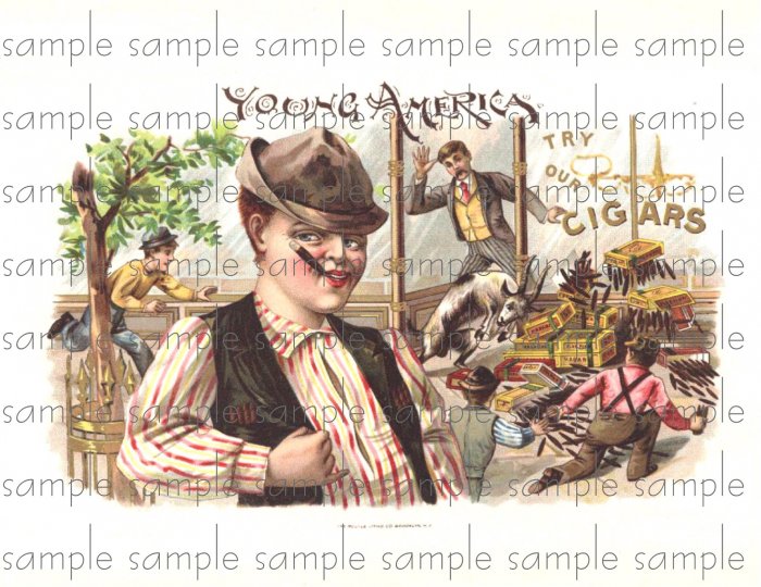 Young America Vintage Digital Cigar Box Art Ephemera Scrapbooking Altered Art Decoupage