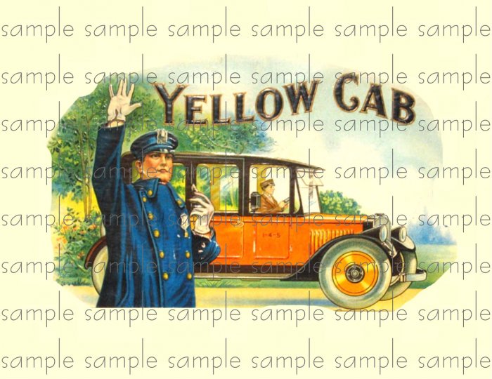 Yellow Cab Vintage Digital Cigar Box Art Ephemera Scrapbooking Altered Art Decoupage