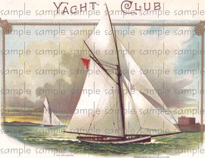 Yacht Club Vintage Digital Cigar Box Art Ephemera Scrapbooking Altered Art Decoupage