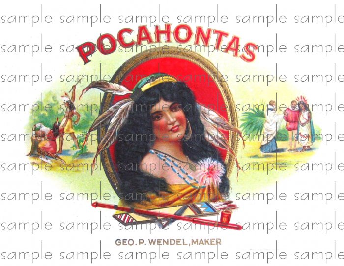 Pocahontas Vintage Digital Cigar Box Art Ephemera Scrapbooking Altered Art Decoupage