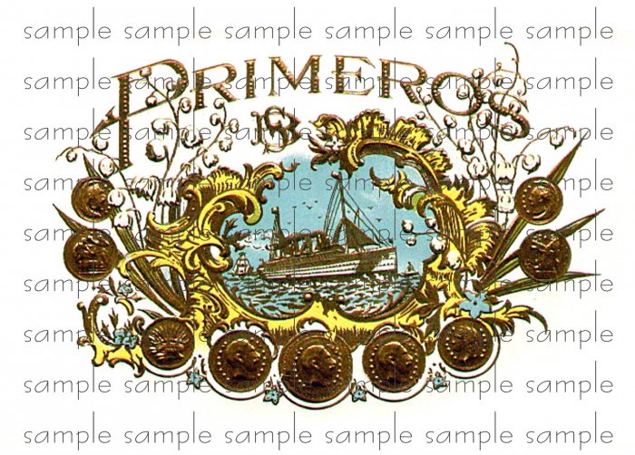 Primero Vintage Digital Cigar Box Art Ephemera Scrapbooking Altered Art Decoupage