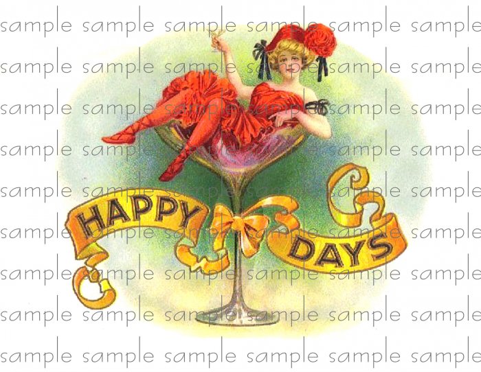 Happy Days Digital Cigar Box Art Ephemera Scrapbooking Altered Art Decoupage