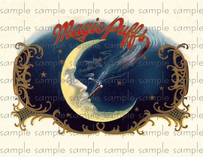 Magic Puffs Digital Cigar Box Art Ephemera Scrapbooking Altered Art Decoupage