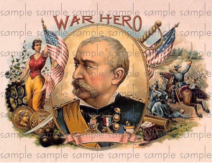 War Hero Digital Cigar Box Art Ephemera Scrapbooking Altered Art Decoupage