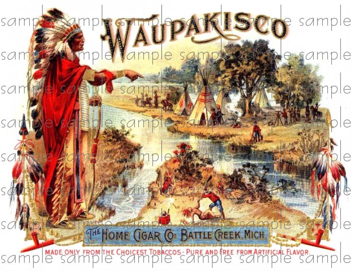 Waupakisco Cigar Box Art Ephemera Scrapbooking Altered Art Decoupage