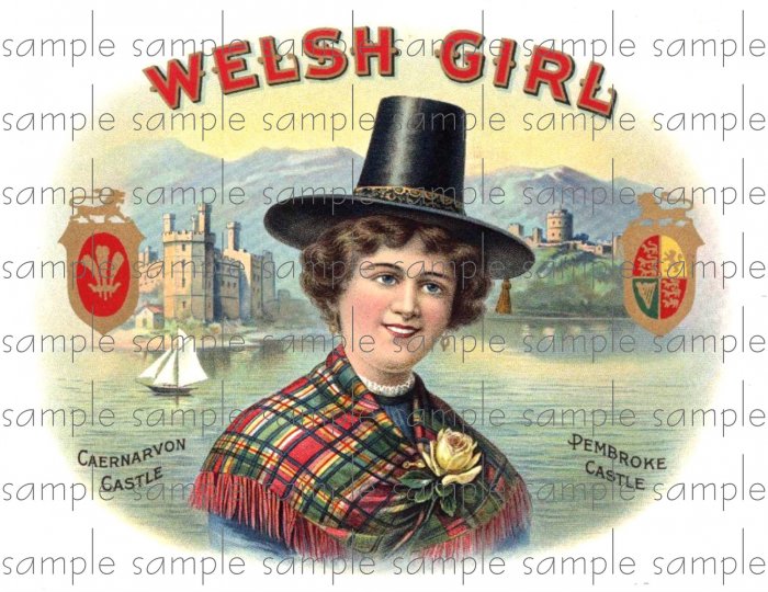 Welsh Girl Cigar Box Art Ephemera Scrapbooking Altered Art Decoupage