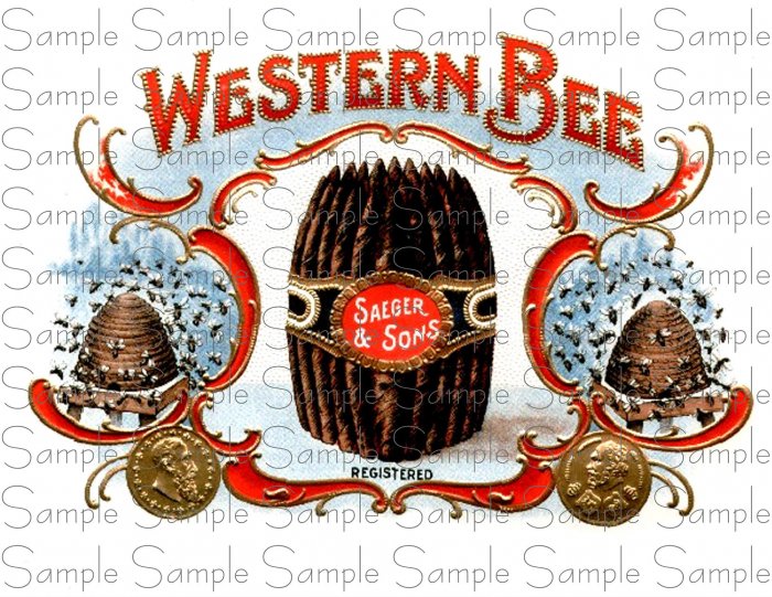 Western Bee Cigar Box Art Ephemera Scrapbooking Altered Art Decoupage