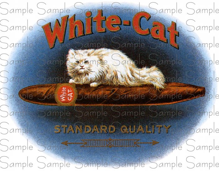 White Cat Cigar Box Art Ephemera Scrapbooking Altered Art Decoupage
