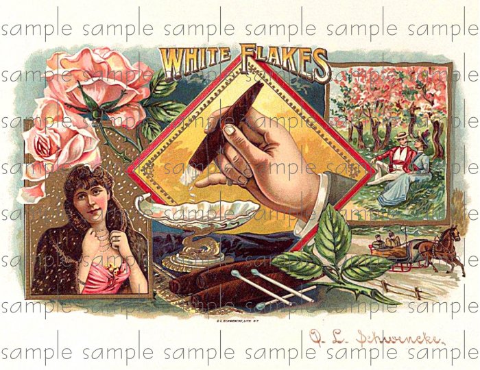 White Flakes Cigar Box Art Ephemera Scrapbooking Altered Art Decoupage
