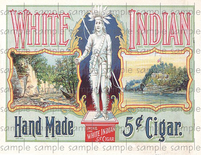 White Indian Cigar Box Art Ephemera Scrapbooking Altered Art Decoupage
