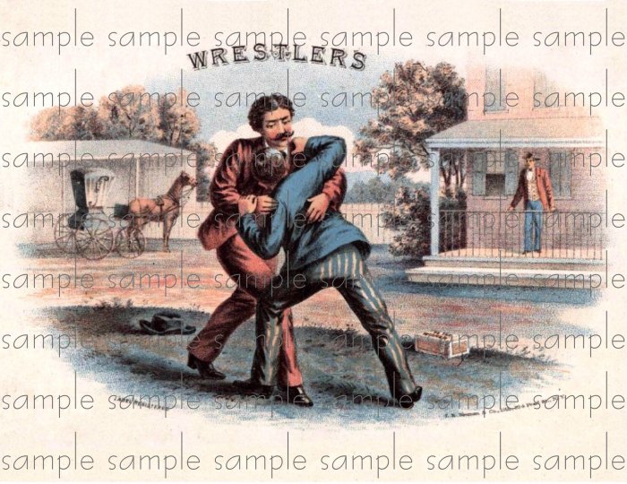Wrestlers Vintage Digital Cigar Box Art Ephemera Scrapbooking Altered Art Decoupage
