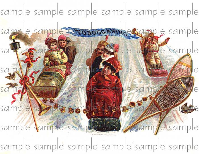 Tobogganing Cigar Box Art Ephemera Scrapbooking Altered Art Decoupage
