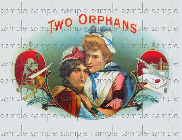 Two Orphans Cigar Box Art Ephemera Scrapbooking Altered Art Decoupage