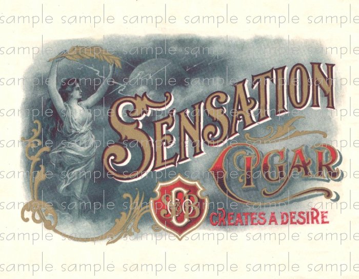 Sensation Vintage Digital Cigar Box Art Ephemera Scrapbooking Altered Art Decoupage