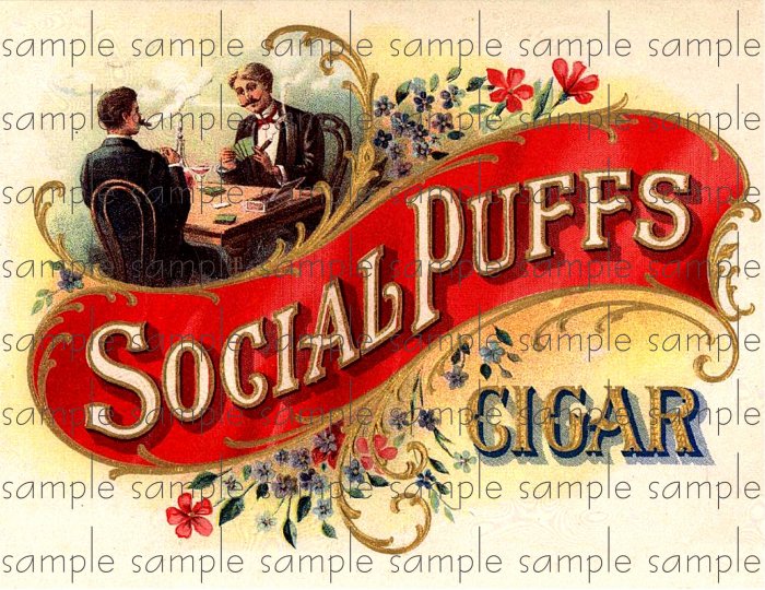Social Puffs Vintage Digital Cigar Box Art Ephemera Scrapbooking Altered Art Decoupage