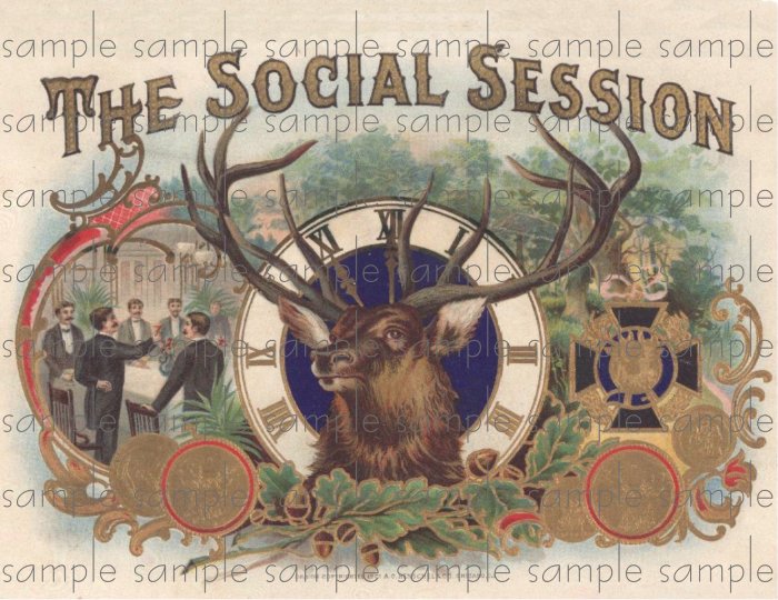 Social Session Vintage Digital Cigar Box Art Ephemera Scrapbooking Altered Art Decoupage