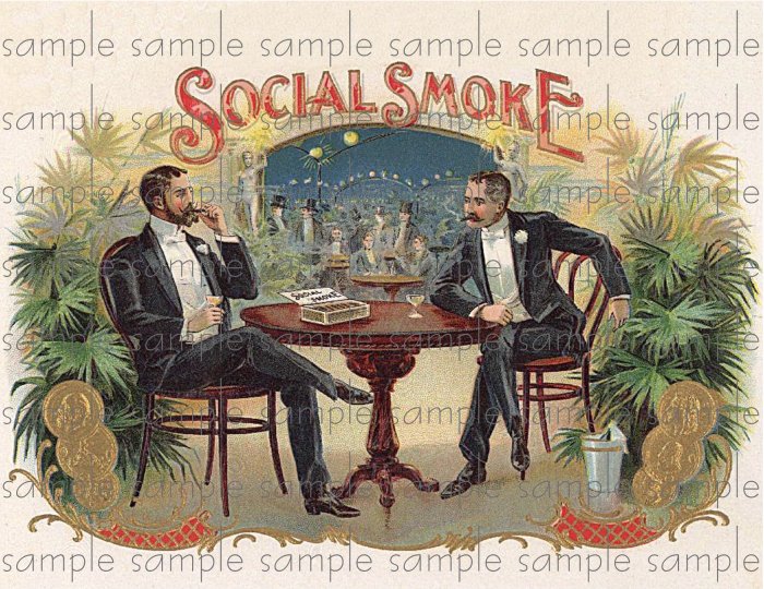 Social Smoke 2 Vintage Digital Cigar Box Art Ephemera Scrapbooking Altered Art Decoupage
