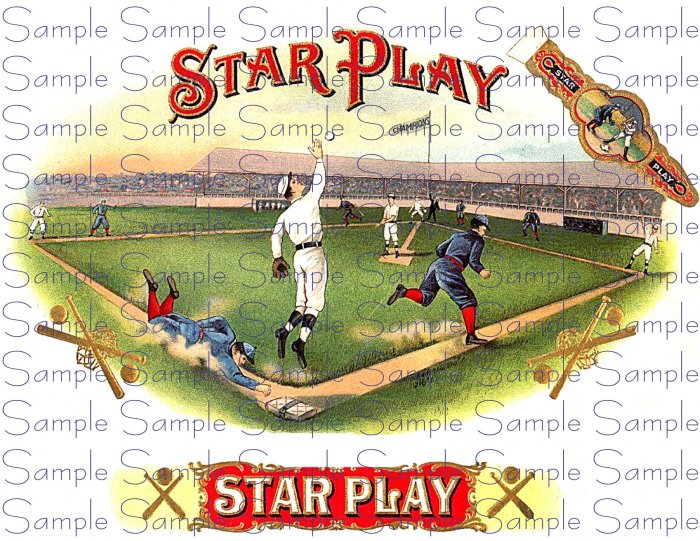 Star Play Vintage Digital Cigar Box Art Ephemera Scrapbooking Altered Art Decoupage