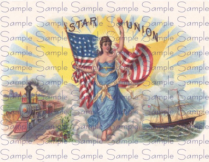 Star Union Vintage Digital Cigar Box Art Ephemera Scrapbooking Altered Art Decoupage