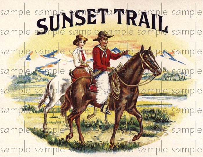 Sunset Trail Vintage Digital Cigar Box Art Ephemera Scrapbooking Altered Art Decoupage