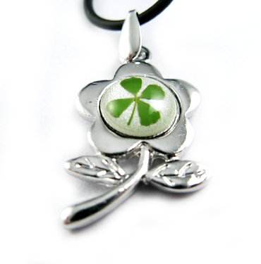Real Four 4 Leaf Clover Necklace Pendant Charm Flower